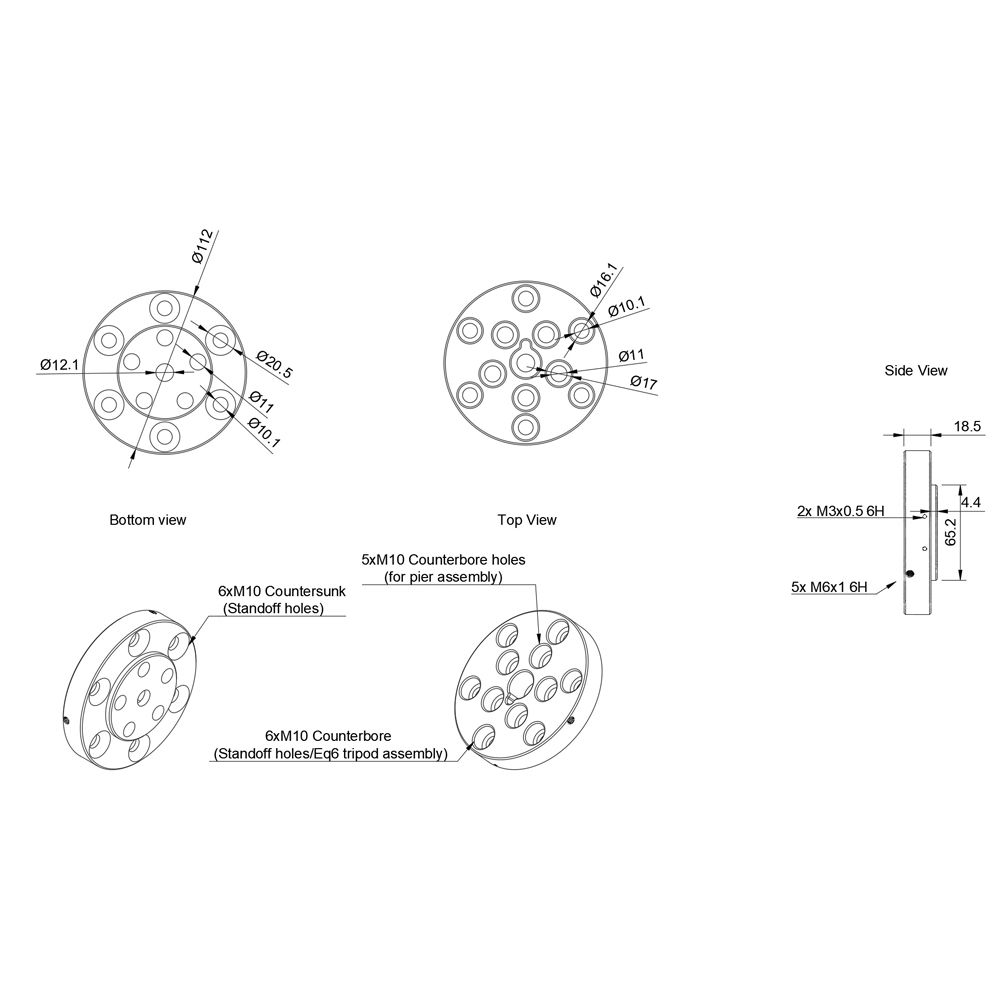 Side view of Pegasus Astro Universal EQ6 Adapter – Accessories > Miscellaneous Accessories | Shop at Vorion Scientific India