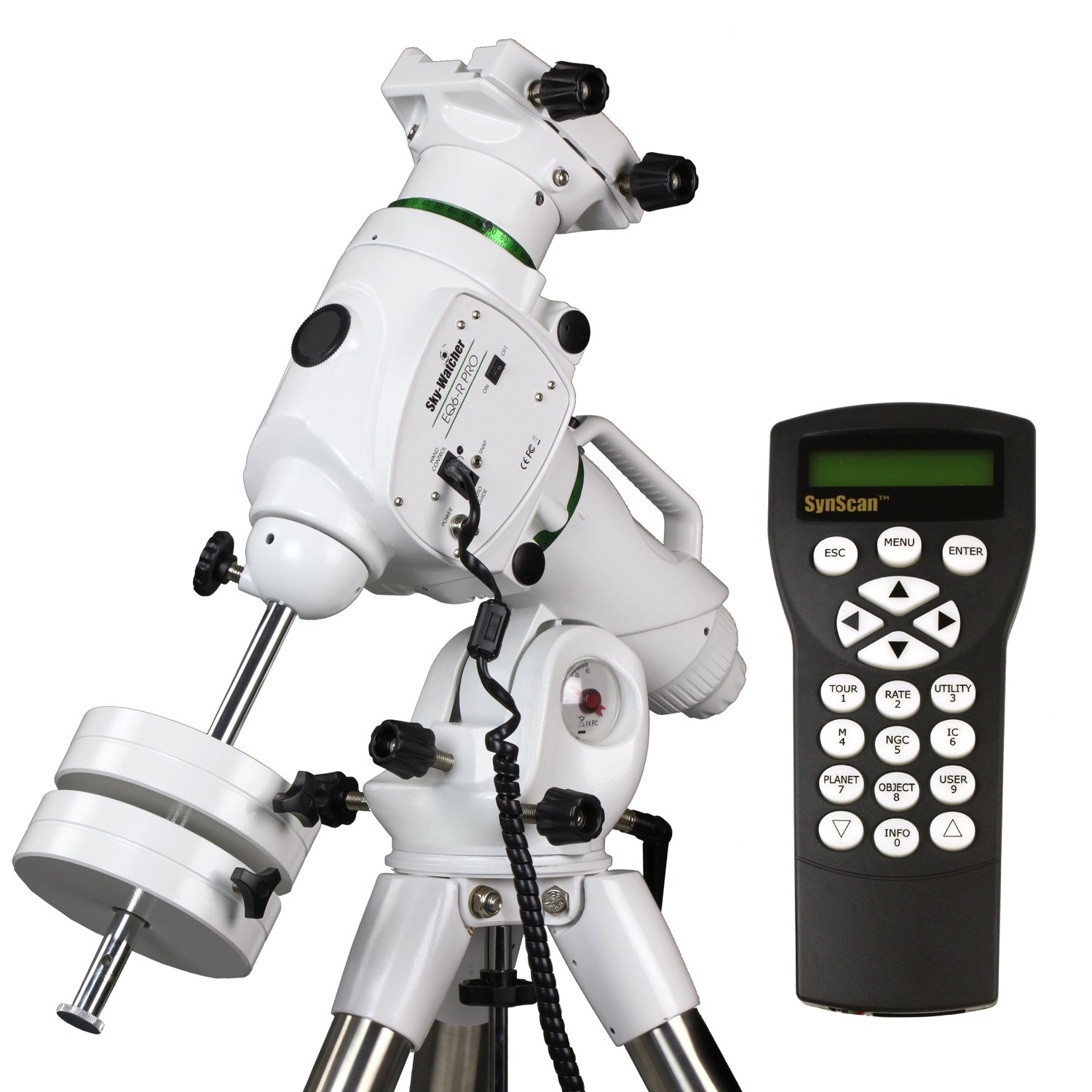 Side view of Sky-Watcher EQ6-R Pro equatorial mount with tripod