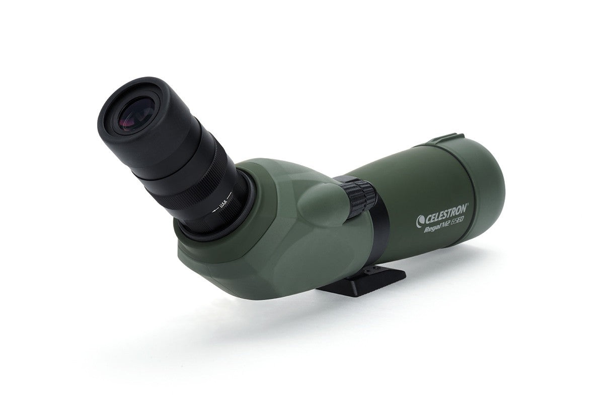 SIDE VIEW OF CELESTRON SPOTTING SCOPE REGAL M2 16-48X65MM ED ANGLED ZOOM