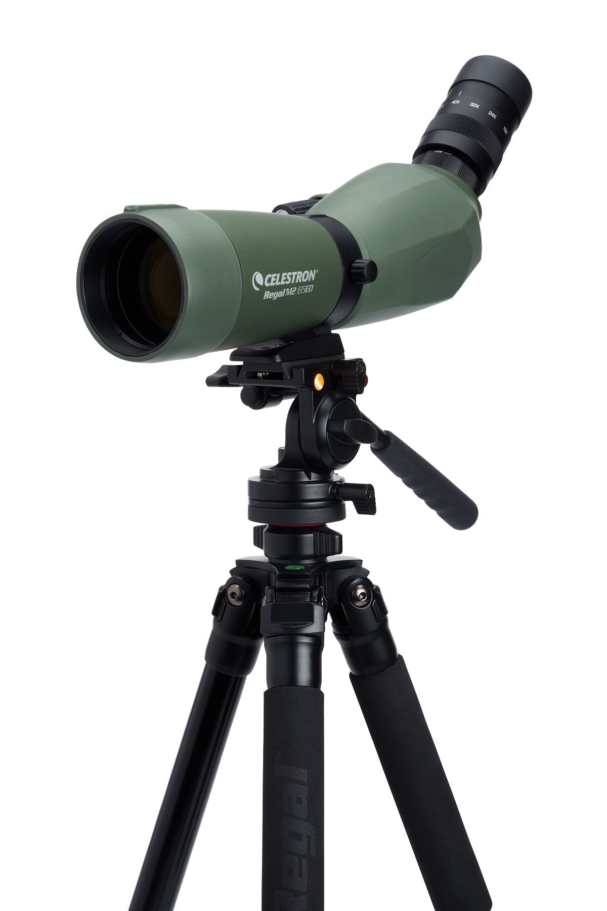 SIDE VIEW OF CELESTRON SPOTTING SCOPE REGAL M2 16-48X65MM ED ANGLED ZOOM
