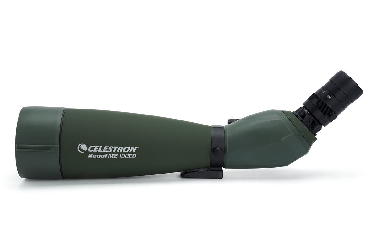 Side view of CELESTRON SPOTTING SCOPE REGAL M2 22-67X100MM ED ANGLED ZOOM