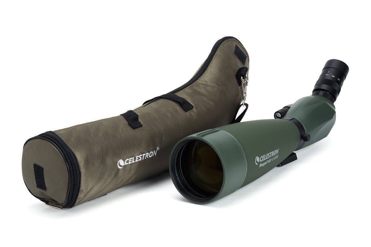 Side view of CELESTRON SPOTTING SCOPE REGAL M2 22-67X100MM ED ANGLED ZOOM