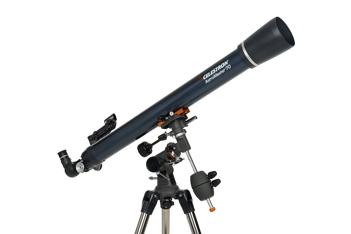 Side view of Celestron AstroMaster 70EQ Telescope