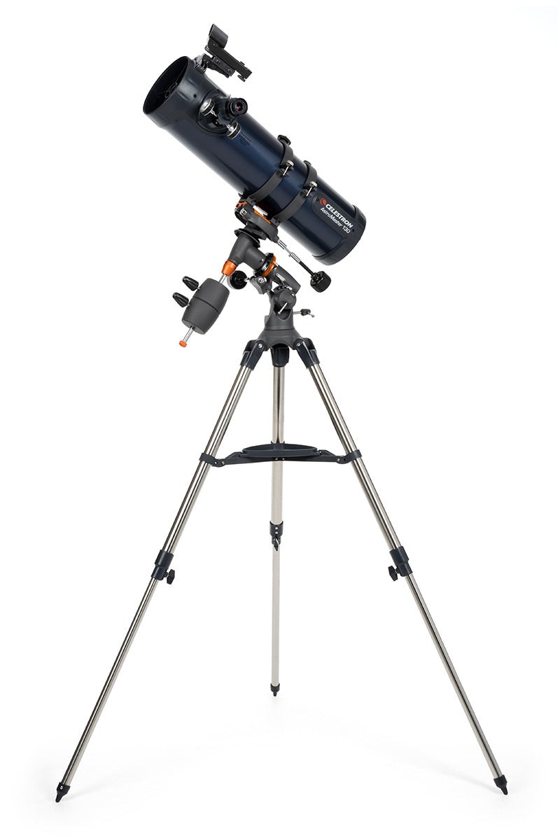 Side view of AstroMaster 130EQ Telescope with Phone Adapter