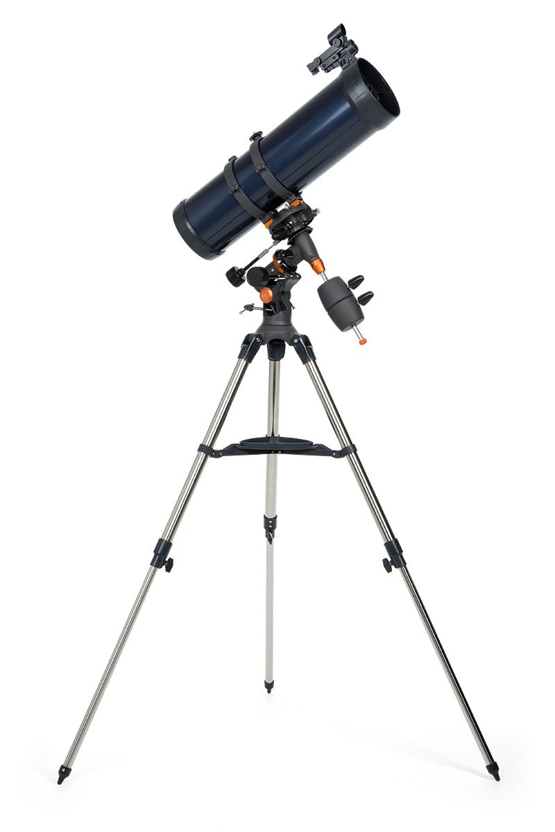 Side view of AstroMaster 130EQ Telescope with Phone Adapter
