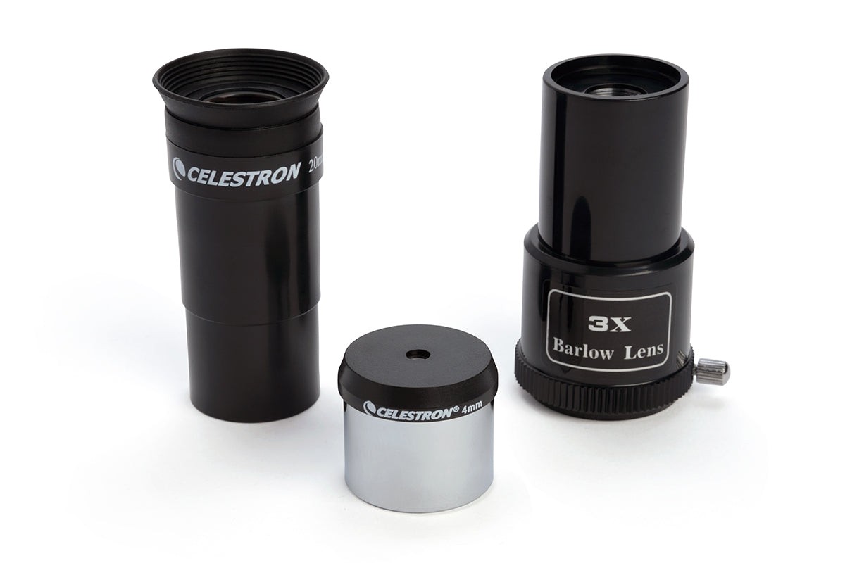 Side view of Celestron PowerSeeker 114EQ Telescope with Motor Drive and Phone Adapter