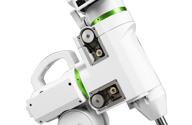Close-up of Sky-Watcher HEQ5-R Pro German equatorial telescope mount head