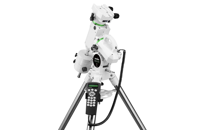 Side view of Sky-Watcher HEQ5-R Pro equatorial telescope mount showing its mechanical construction